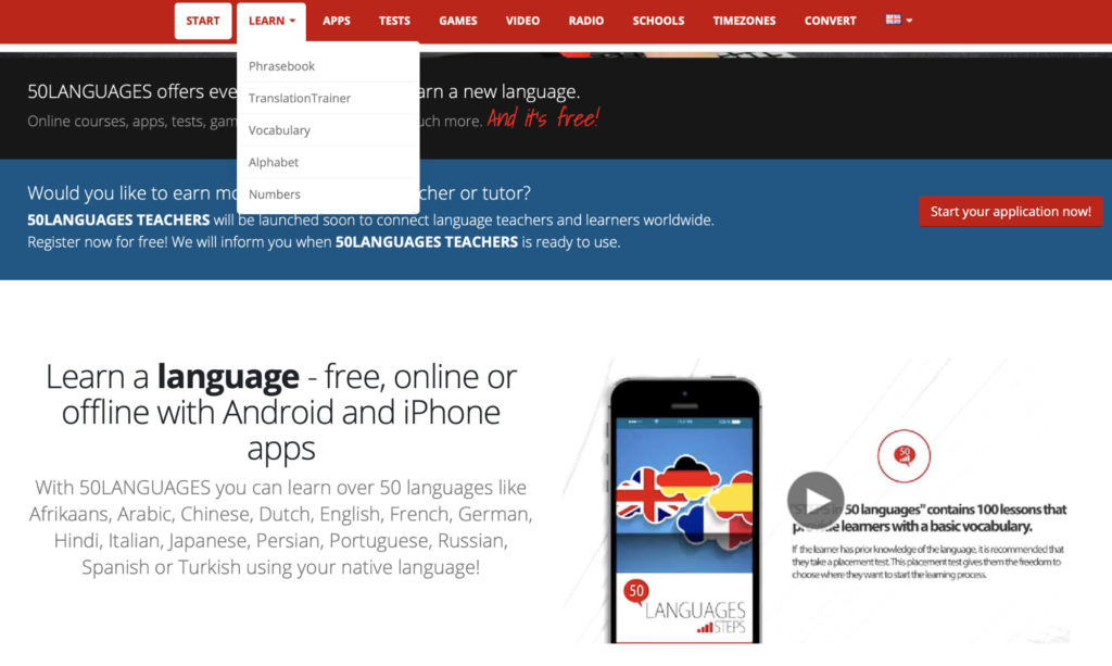 50LANGUAGES best free language learning website