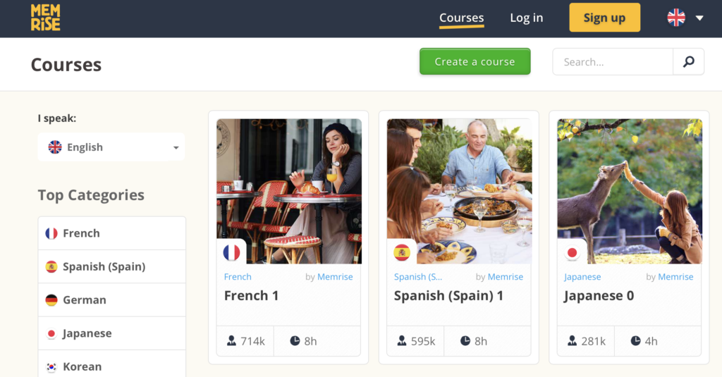 Memrise website to learn languages for free