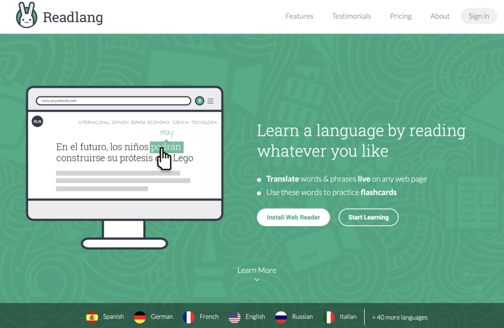 Readlang language learning by reading