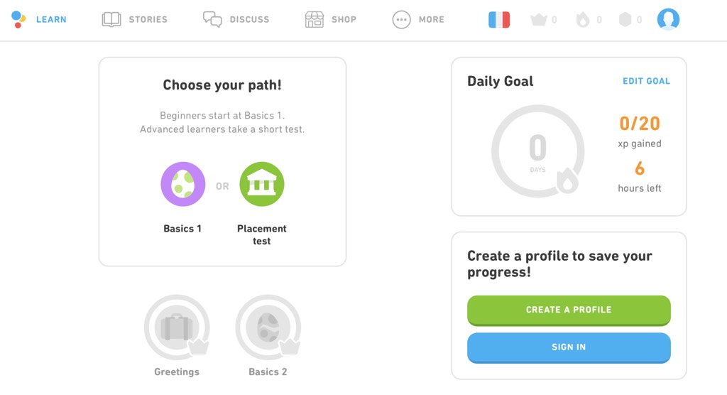Duolingo app for teaching foreign languages