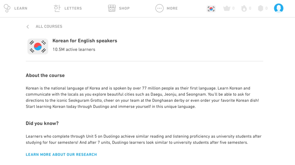 Duolingo Korean learning app