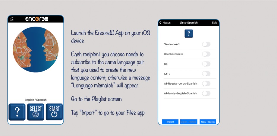 Figure 36: The receiver of a shared playlist (zip file) can start the Encore!!! App and tap “Import” which will bring the user to the file app. 